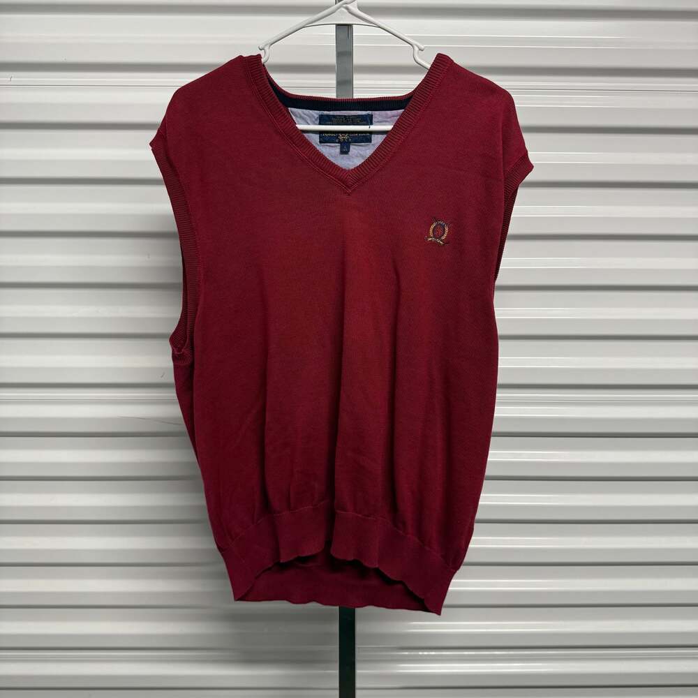Tommy Hilfiger Men's Golf Red Sweater Vest 90s L Grandpa Dad VTG Classic Preppy